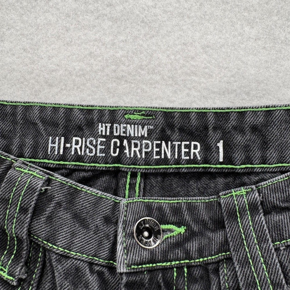 Hot Topic Denim Jeans Womens 1 Black Hi Rise Carpenter Cargo Utility Grunge Y2K - Picture 4 of 12